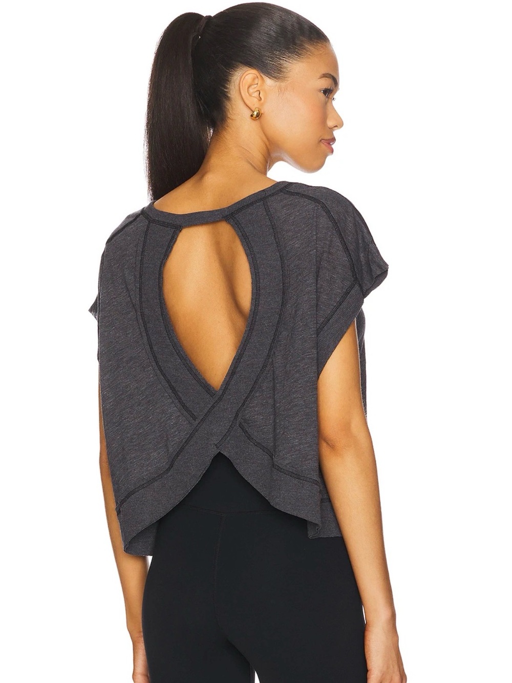 FP Movement by Free People Charcoal Open-Back Short Sleeve Tee